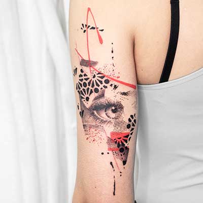 Tattoo geometria con ojo en realismo tatuaje antebrazo Leire Mdmi Asanoha Tattoo Studio