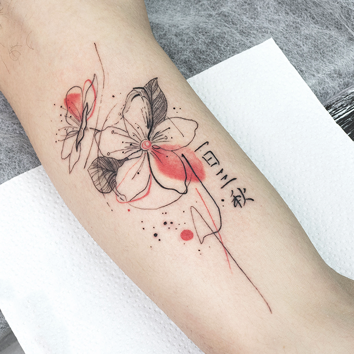 Tattoo flor japon hojas dibujo asanoha tattoo studio acuarela Leire Mdmi trash tatuaje
