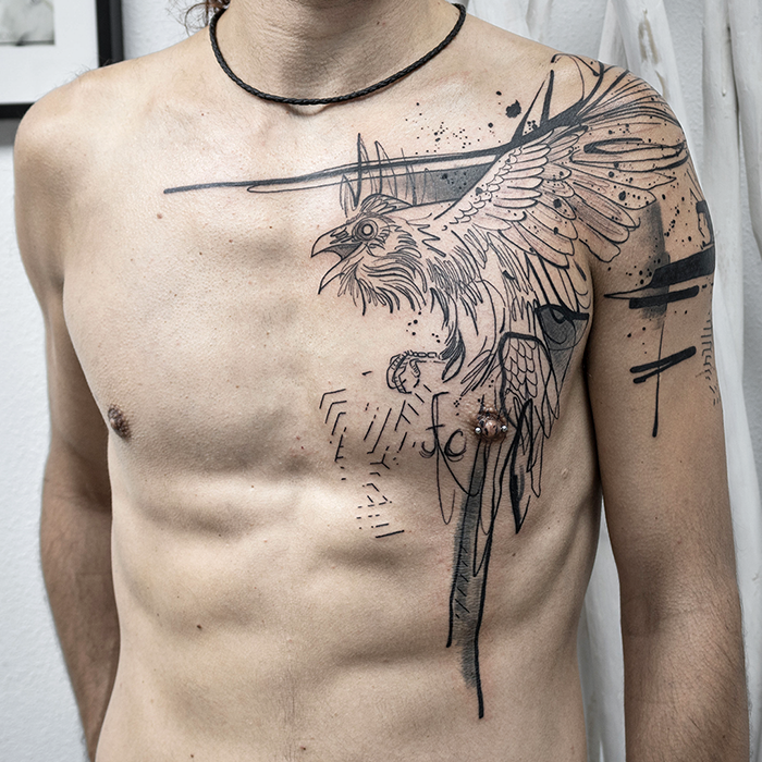 cuervo trash pecho abstracto Leire Mdmi Asanoha tattoo