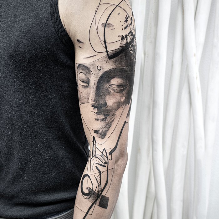 Tattoo tatuaje realismo abstracto buda Leire Mdmi Asanoha Tattoo Studio Pamplona Iruña