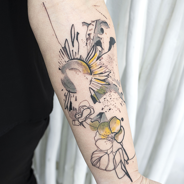 Eguzkilore flor flower color acuarela grafico tattoo tatuaje Pamplona Iruña Leire Mdmi 